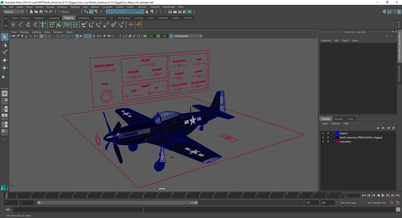 3D model North American P-51 Rigged for Maya