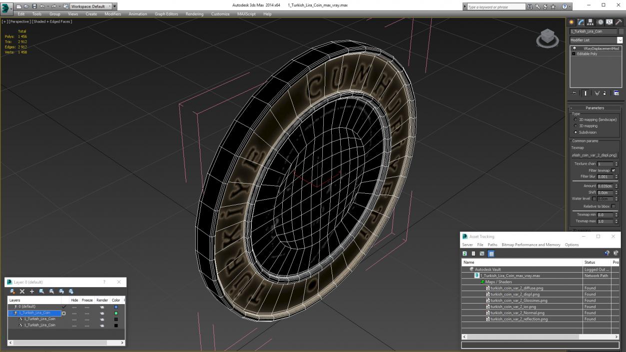 1 Turkish Lira Coin 3D model