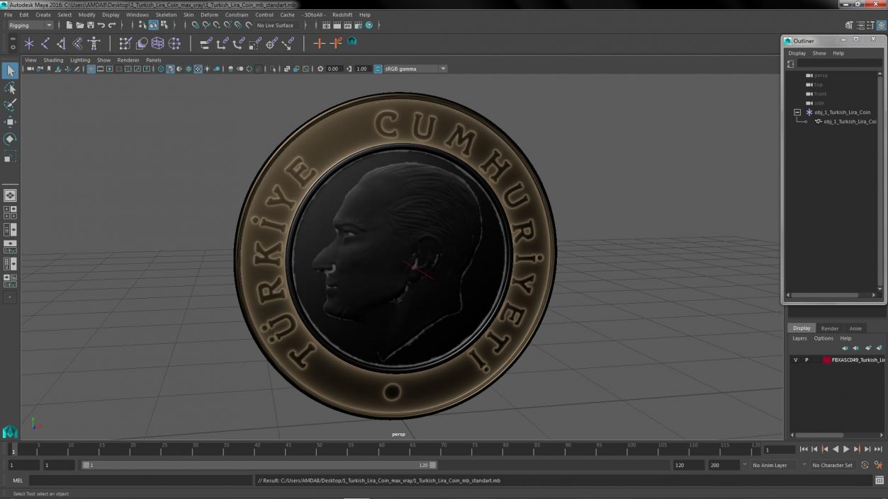 1 Turkish Lira Coin 3D model