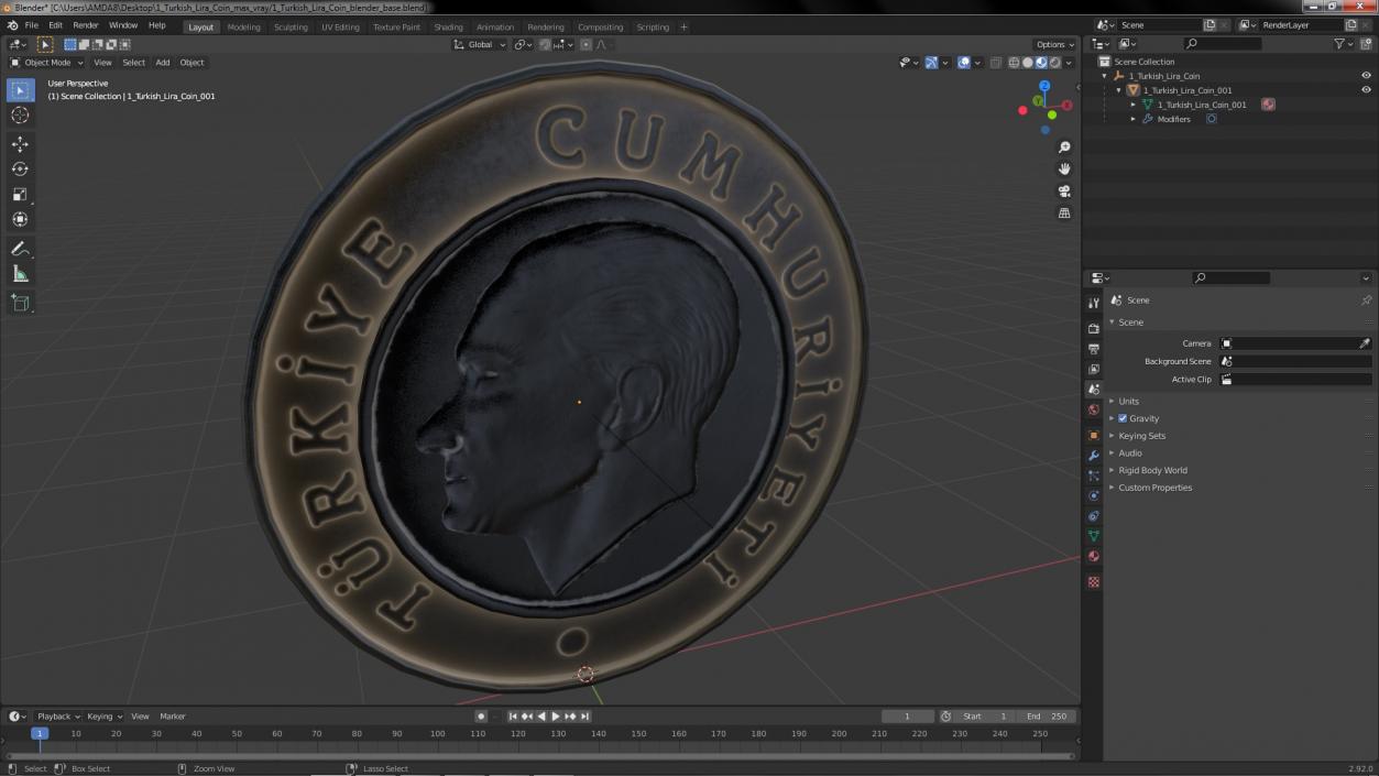 1 Turkish Lira Coin 3D model