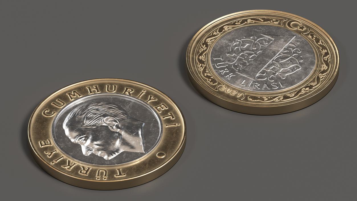 1 Turkish Lira Coin 3D model