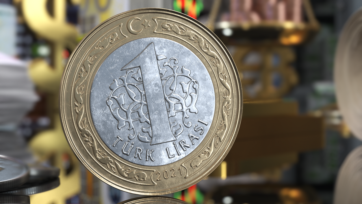 1 Turkish Lira Coin 3D model