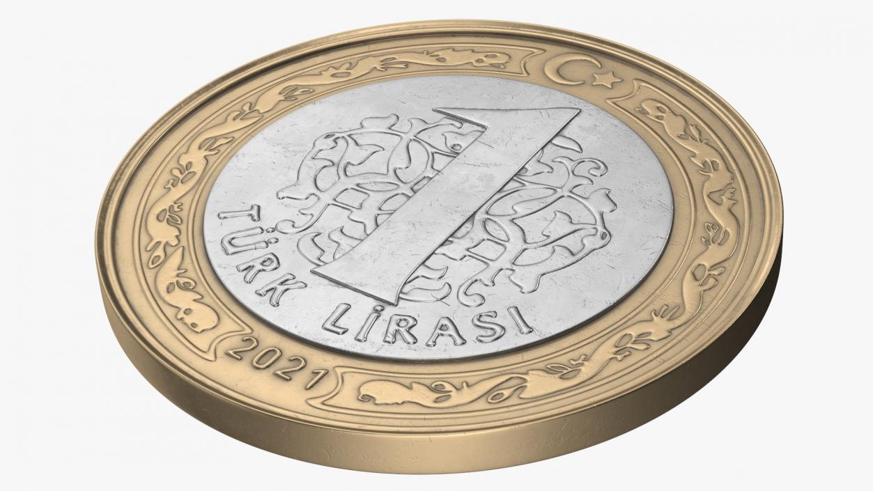 1 Turkish Lira Coin 3D model