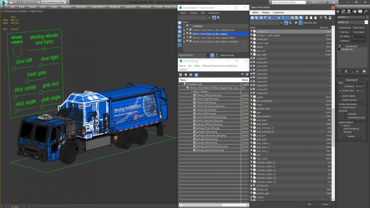 Electric Truck Mack LR Blue Rigged 3D model