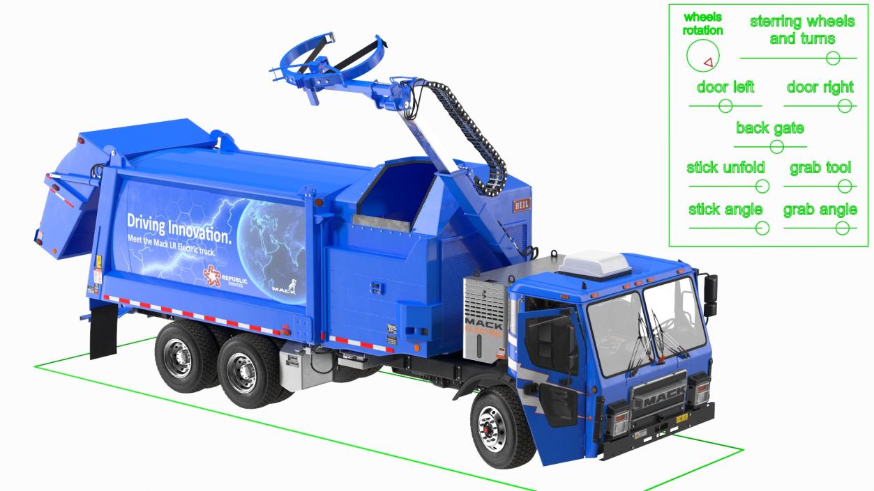 Electric Truck Mack LR Blue Rigged 3D model