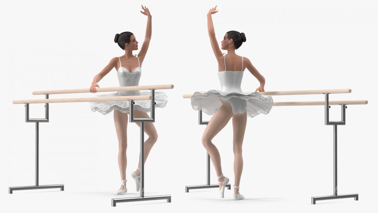 Ballerina with Portable Ballet Barre Rigged for Cinema 4D 3D