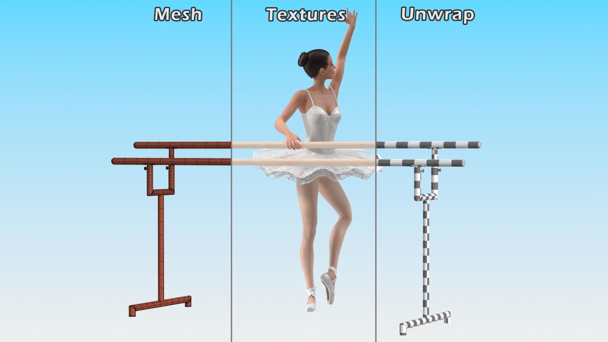 3D Ballerina with Portable Ballet Barre Rigged model