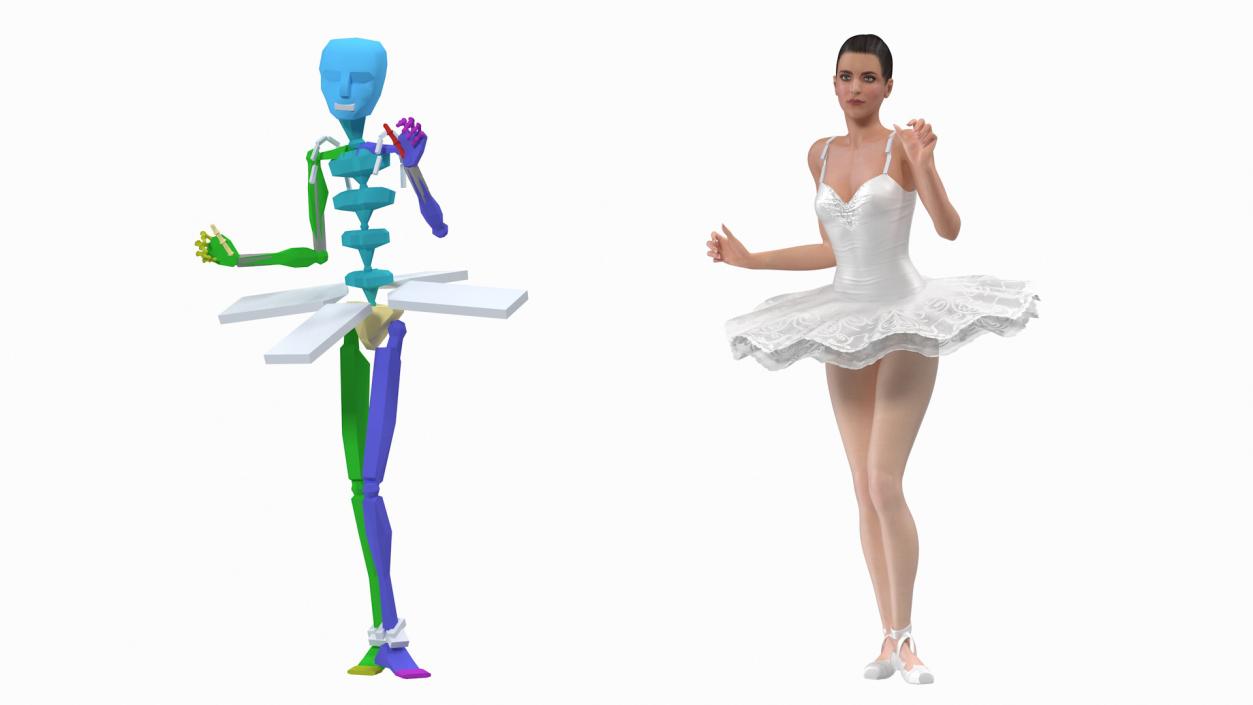 Ballerina with Portable Ballet Barre Rigged for Cinema 4D 3D