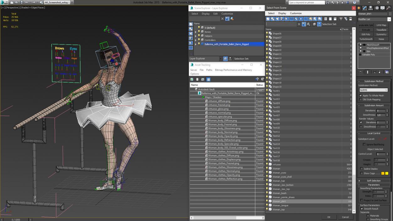 3D Ballerina with Portable Ballet Barre Rigged model