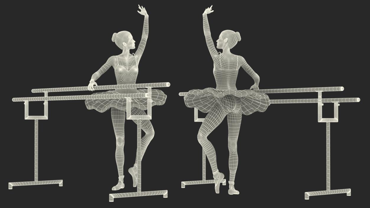 3D Ballerina with Portable Ballet Barre Rigged model