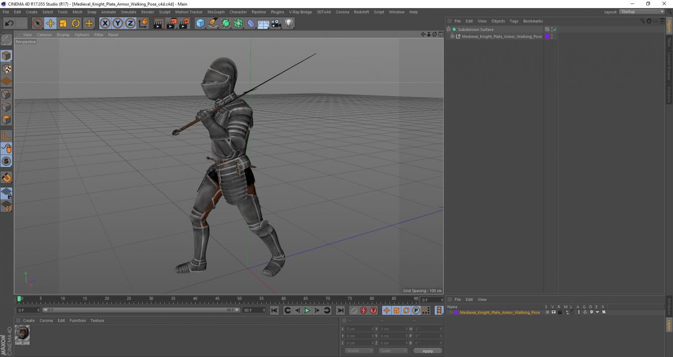 3D model Medieval Knight Plate Armor Walking Pose