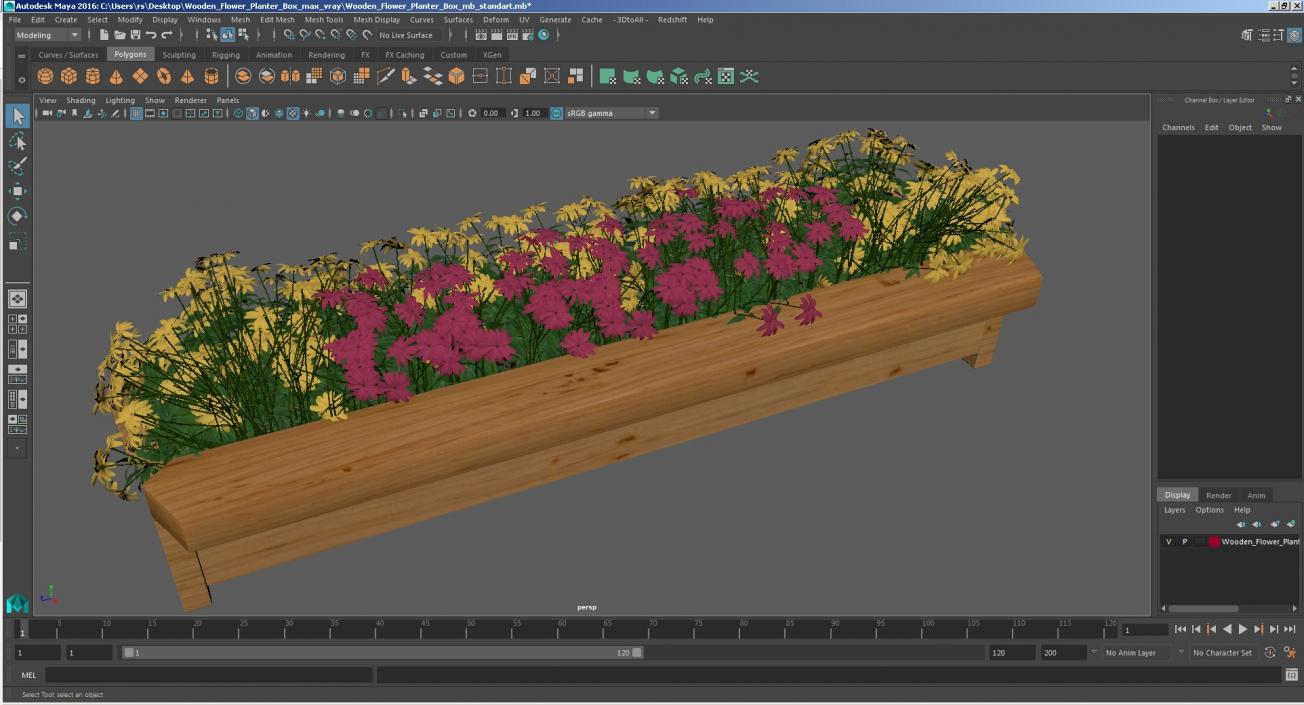 3D model Wooden Flower Planter Box