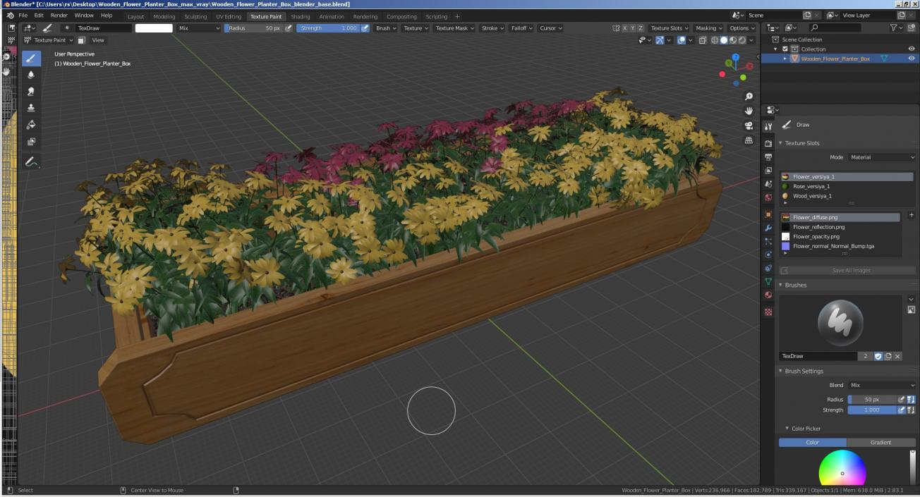 3D model Wooden Flower Planter Box