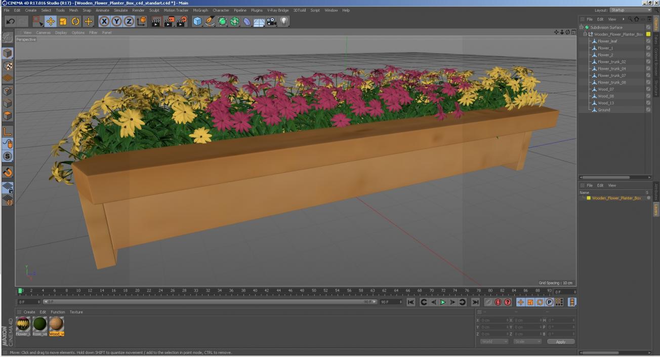 3D model Wooden Flower Planter Box