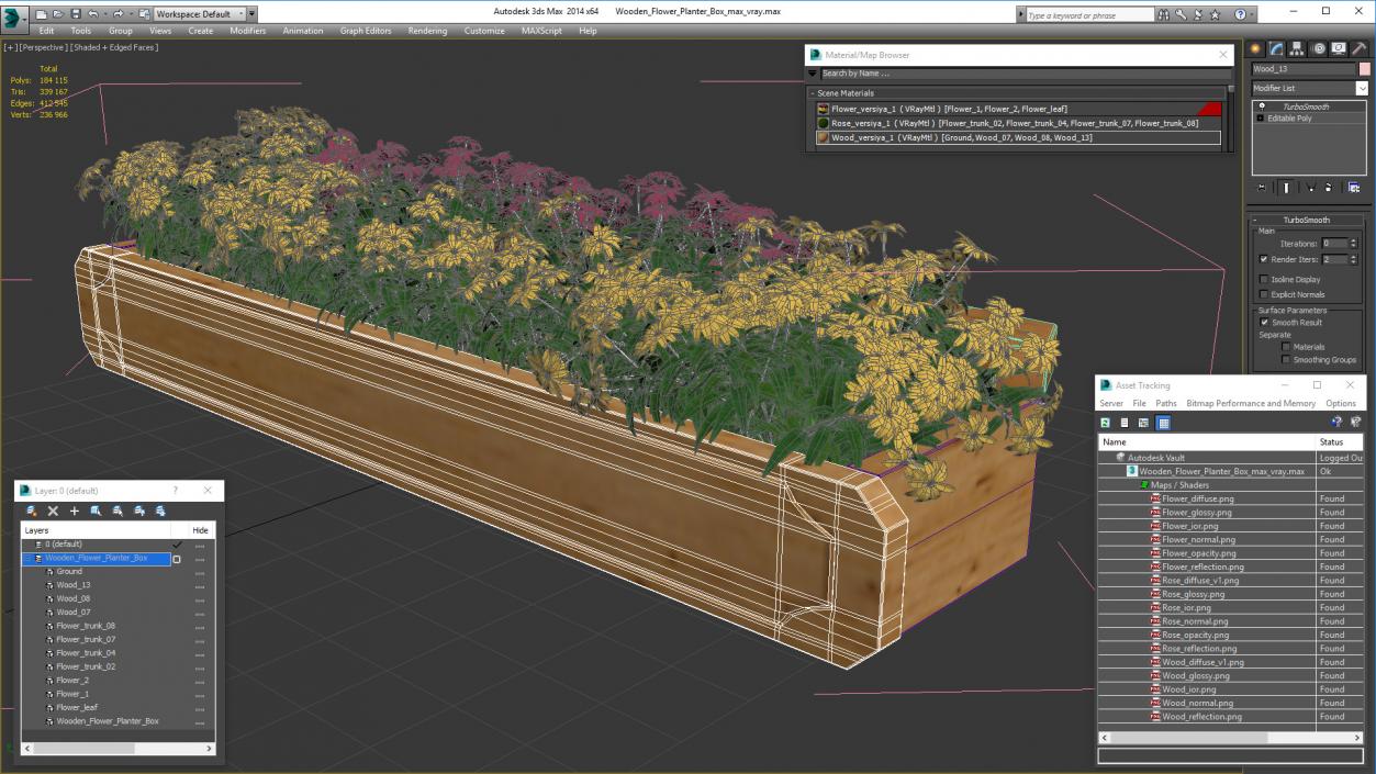 3D model Wooden Flower Planter Box