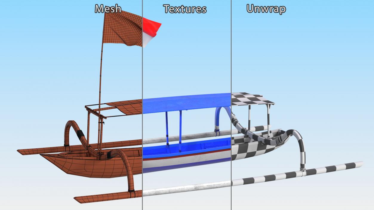 3D Traditional Jukung Boat Blue model