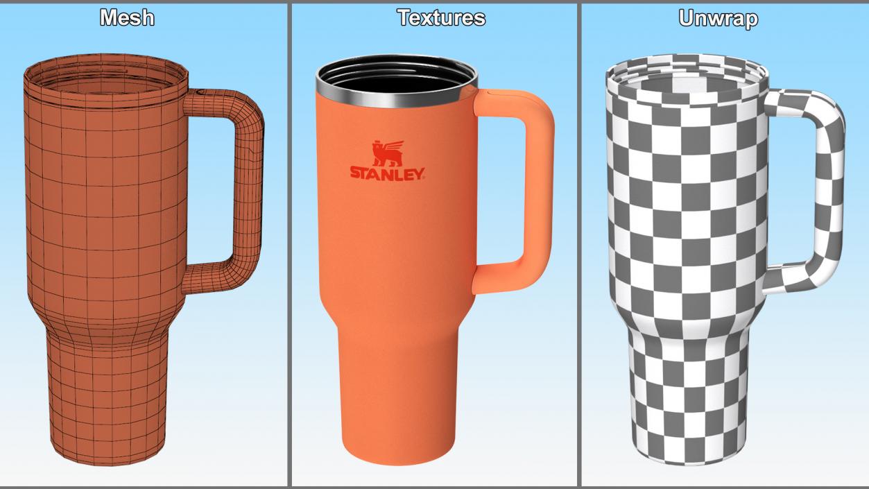 3D Travel Tumbler Quencher Stanley Orange Open model