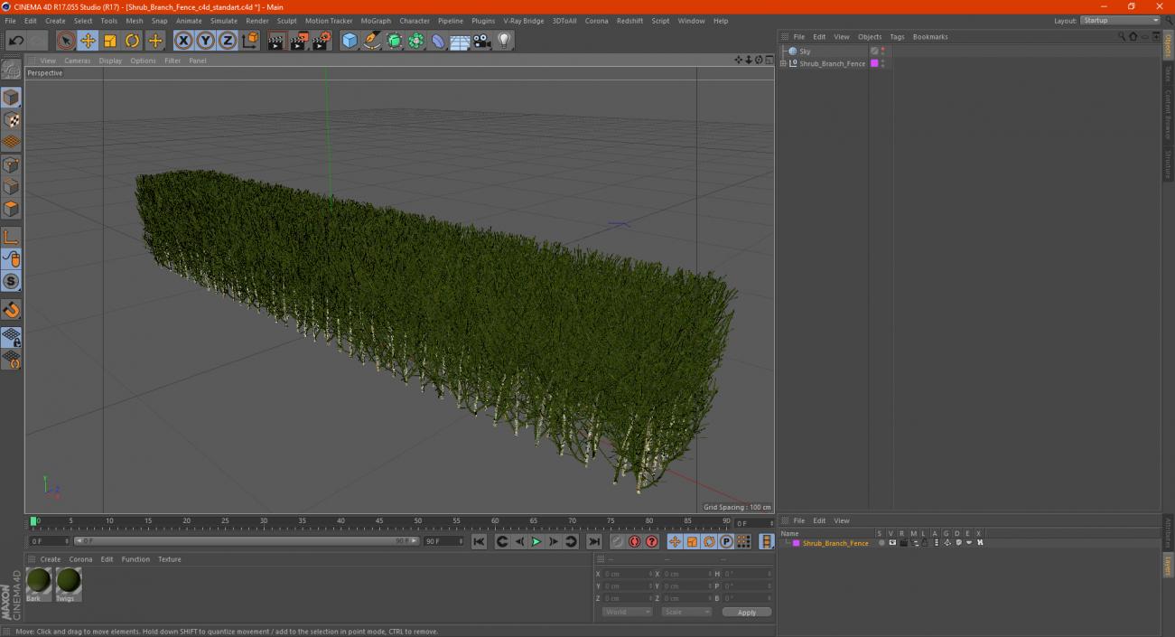 3D Shrub Branch Fence model