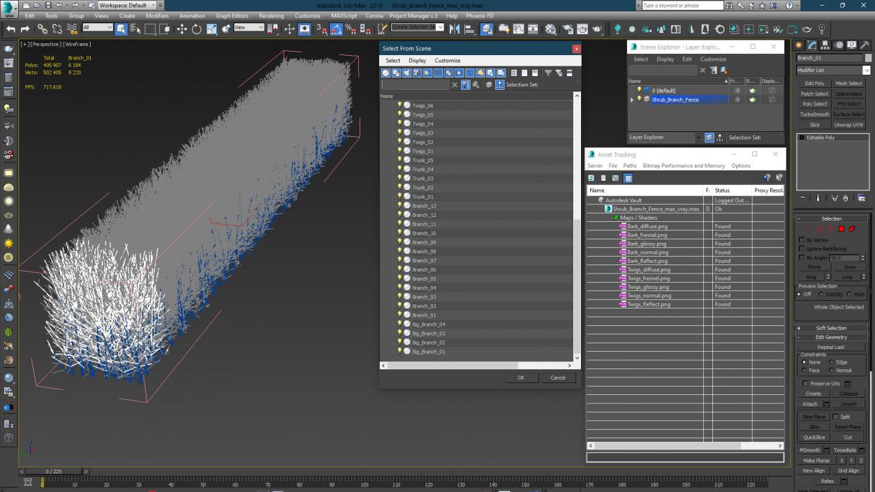 3D Shrub Branch Fence model