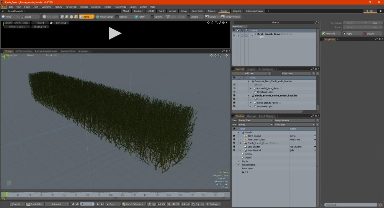 3D Shrub Branch Fence model