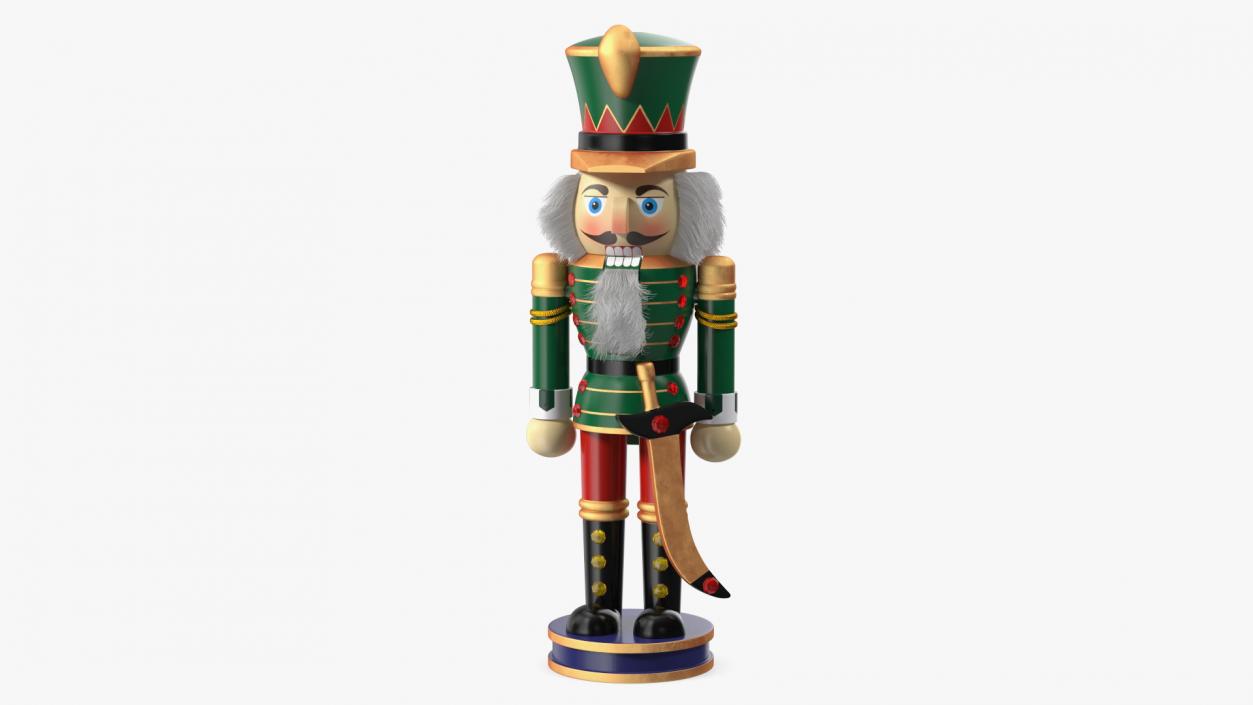 Wooden Nutcracker Green Fur 3D