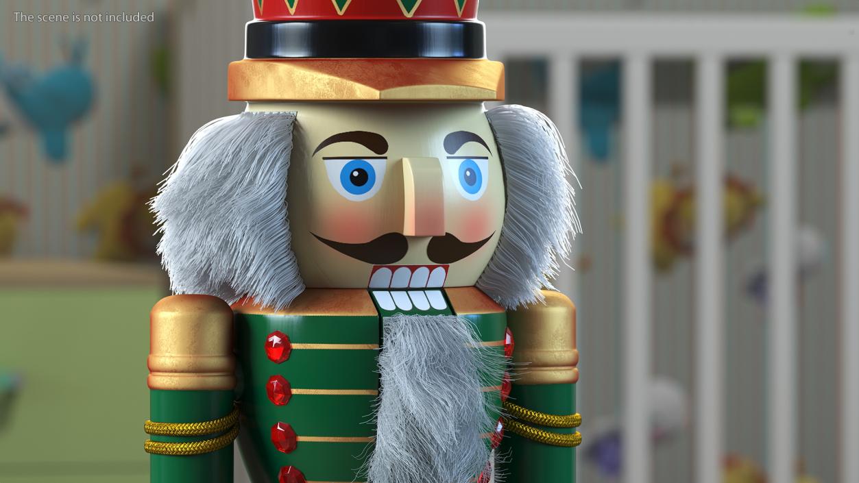 Wooden Nutcracker Green Fur 3D