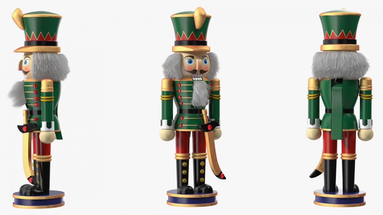 Wooden Nutcracker Green Fur 3D