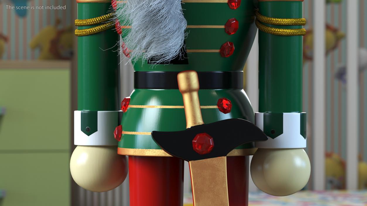 Wooden Nutcracker Green Fur 3D