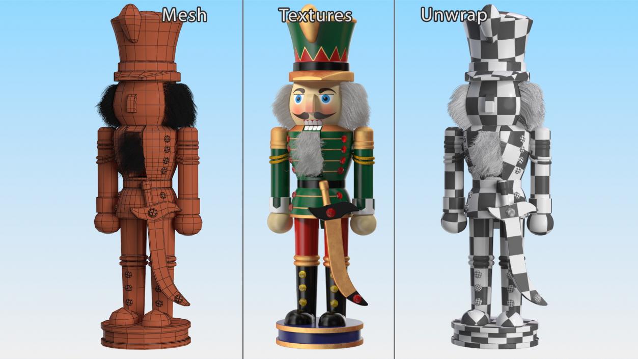 Wooden Nutcracker Green Fur 3D