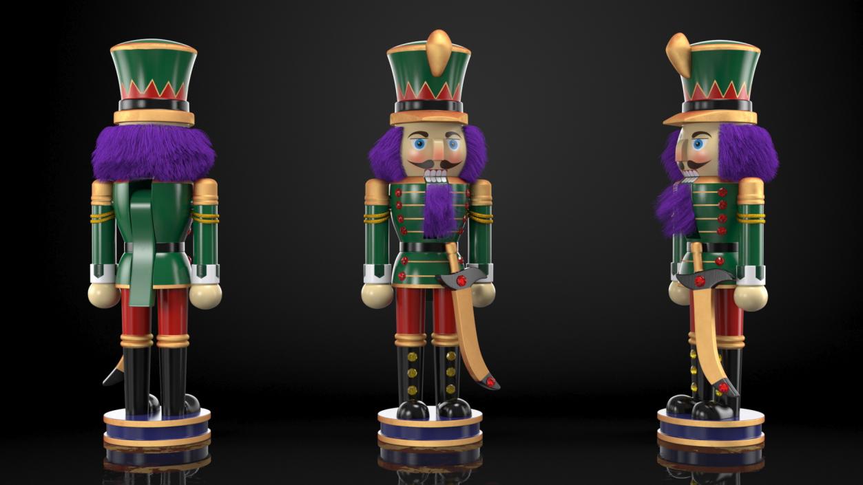 Wooden Nutcracker Green Fur 3D