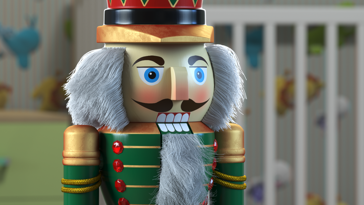 Wooden Nutcracker Green Fur 3D