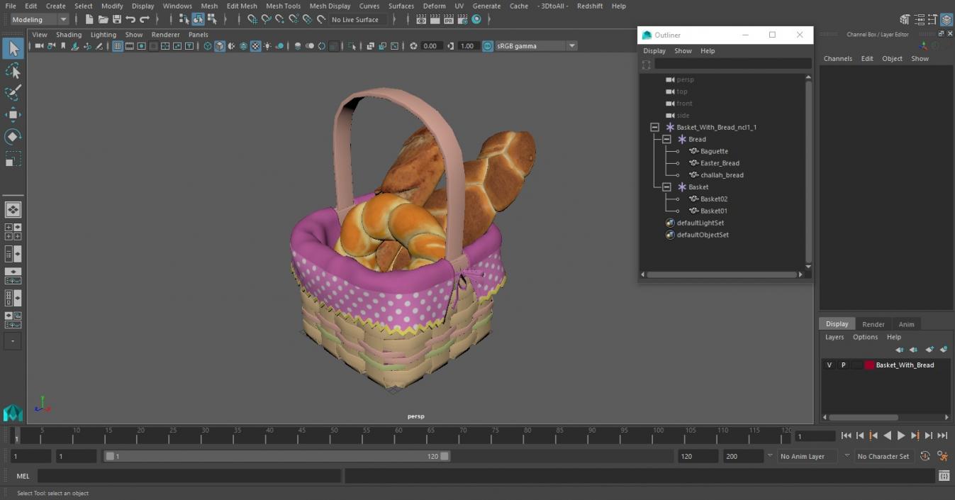 Basket with Bread 3D