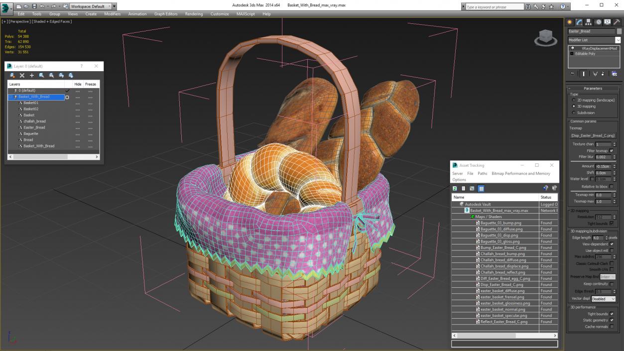 Basket with Bread 3D