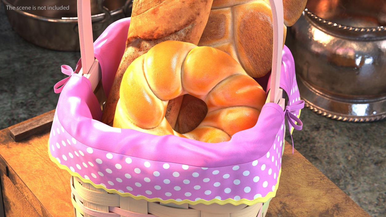 Basket with Bread 3D