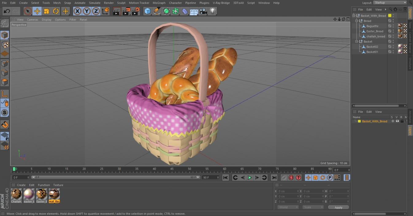 Basket with Bread 3D