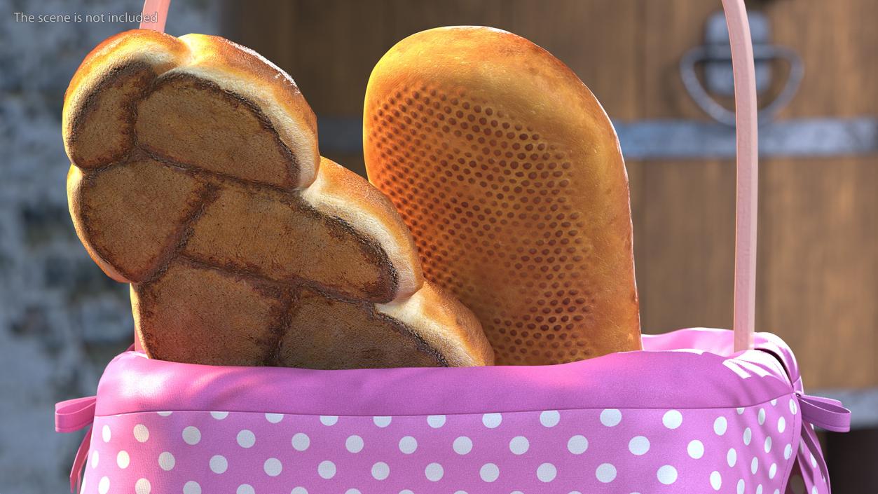 Basket with Bread 3D