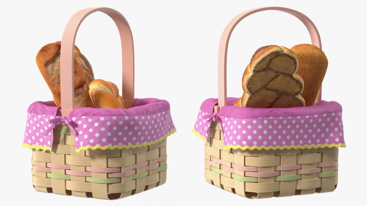 Basket with Bread 3D