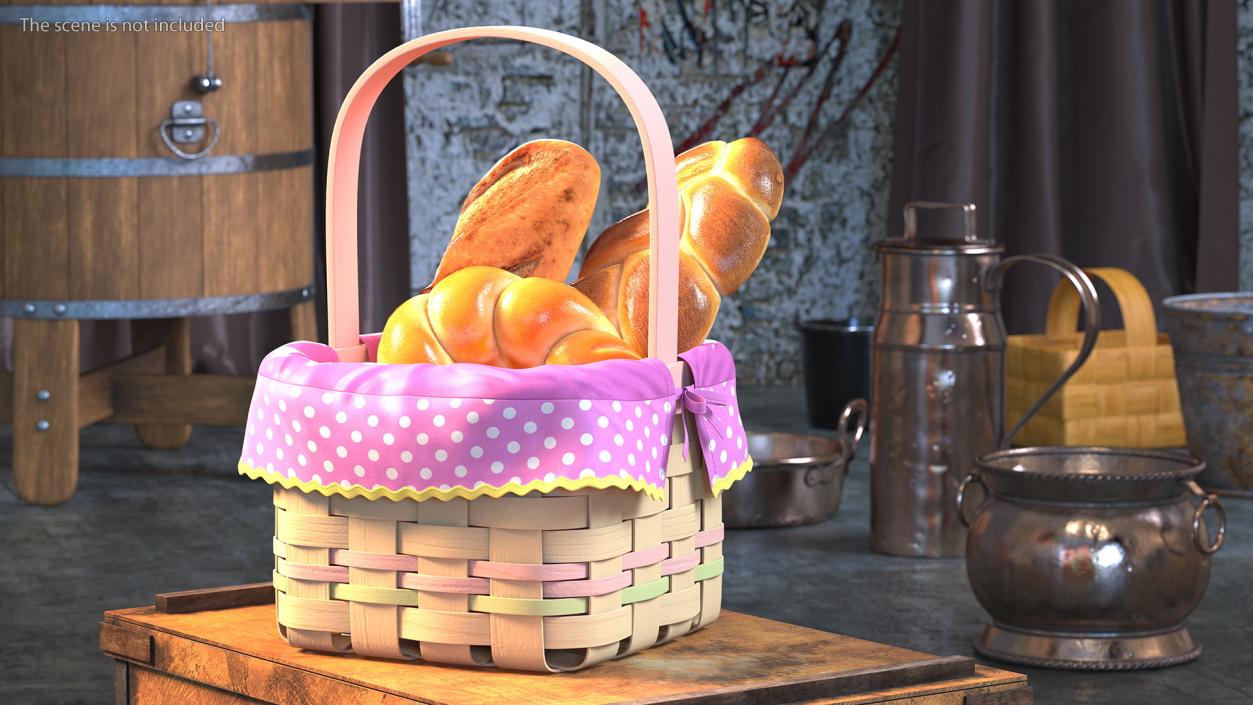 Basket with Bread 3D