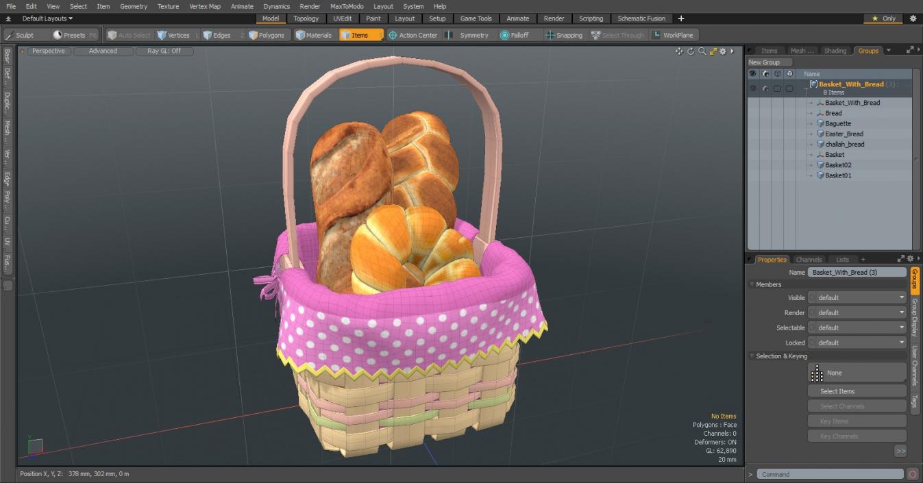 Basket with Bread 3D