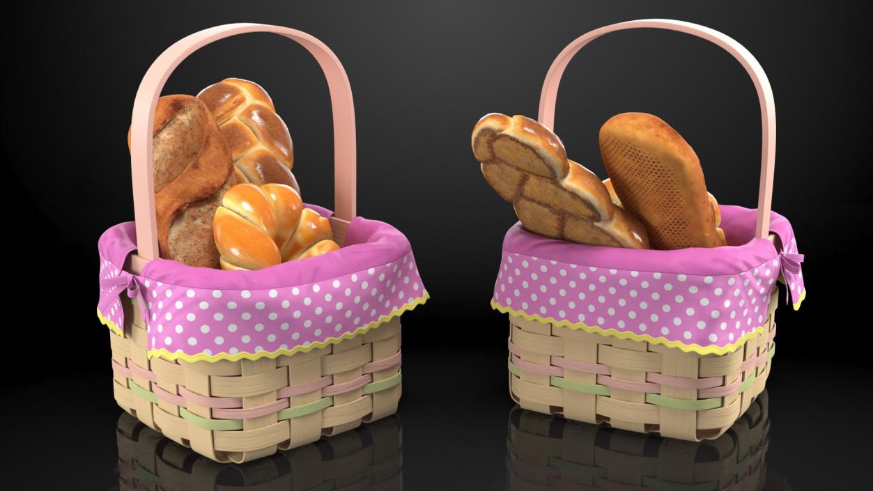 Basket with Bread 3D