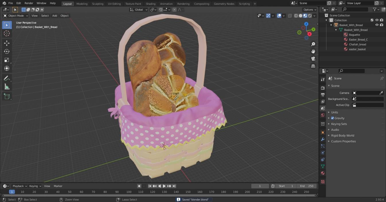 Basket with Bread 3D