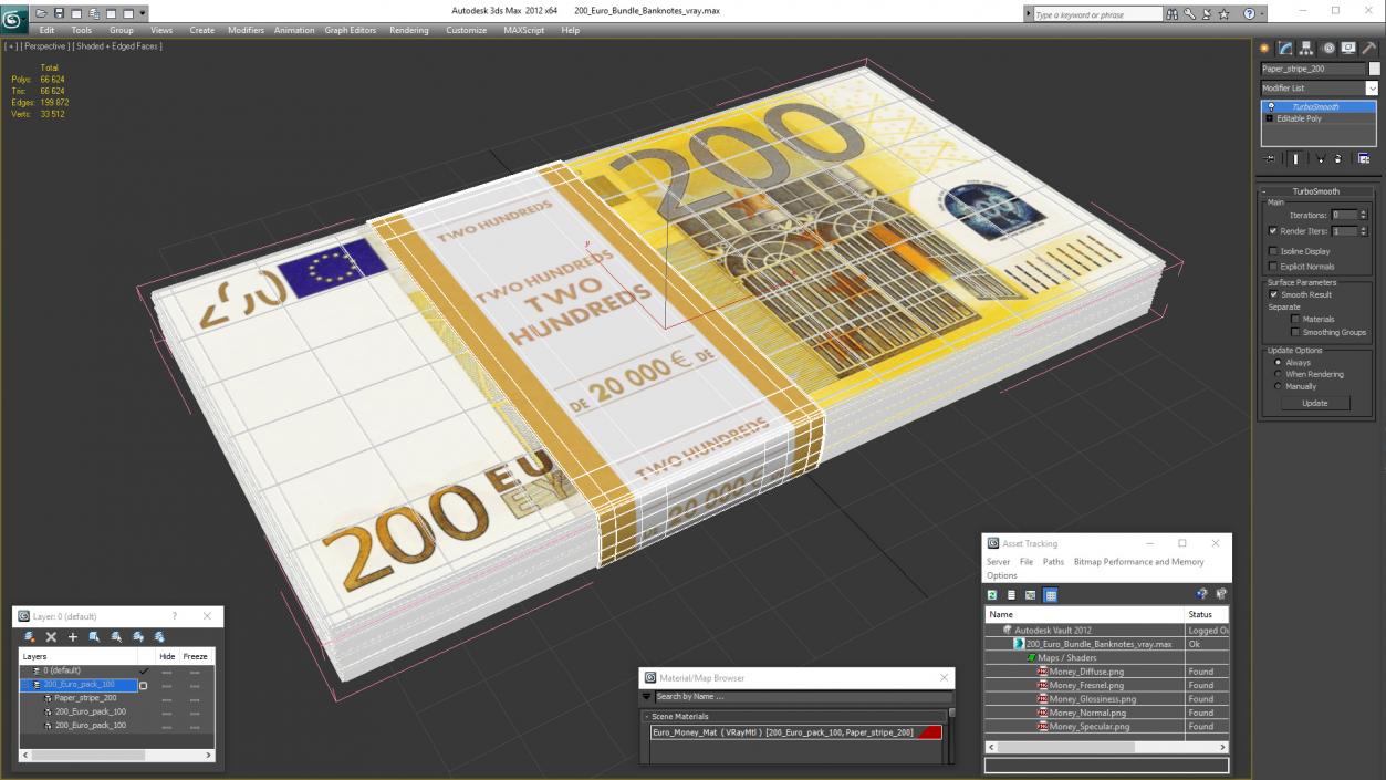 3D model 200 Euro Bundle Banknotes