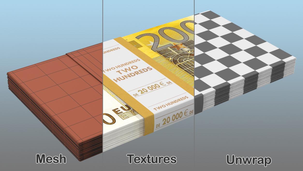 3D model 200 Euro Bundle Banknotes