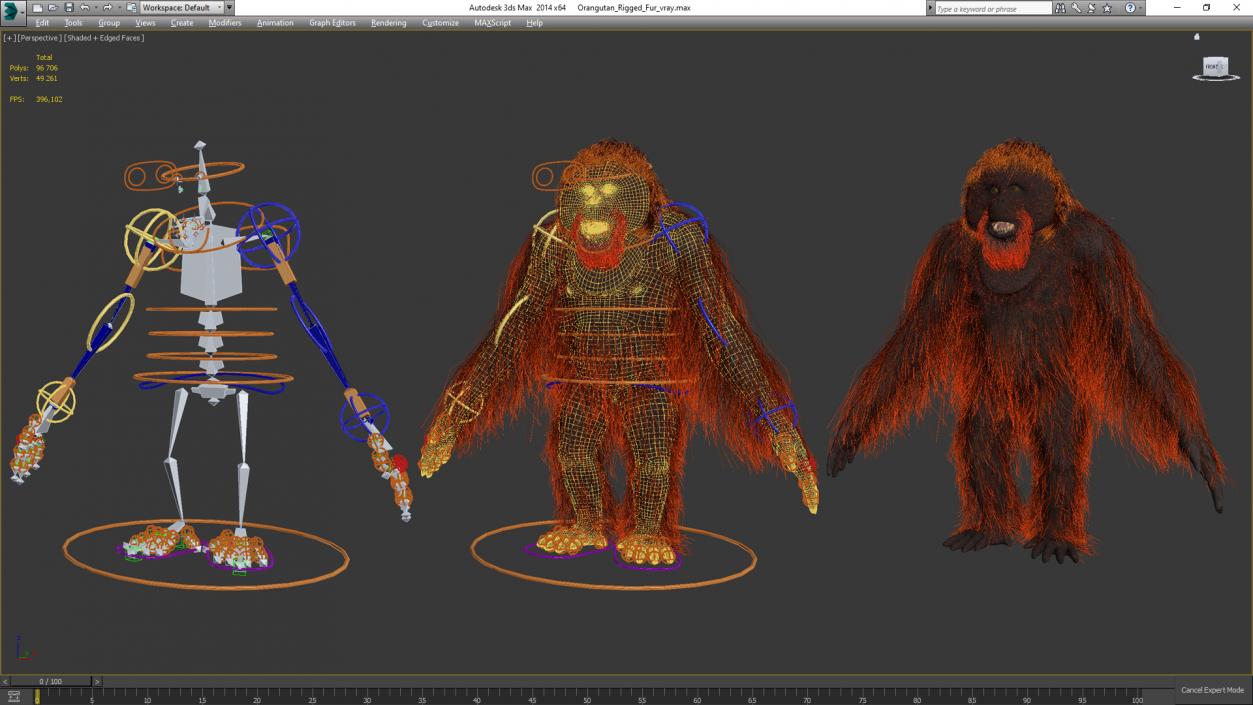 3D model Orangutan Rigged Fur