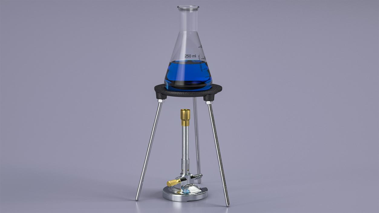 3D model Bunsen Burner with Erlenmeyer Flask on Tripod