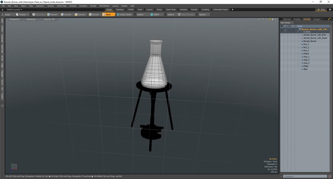 3D model Bunsen Burner with Erlenmeyer Flask on Tripod