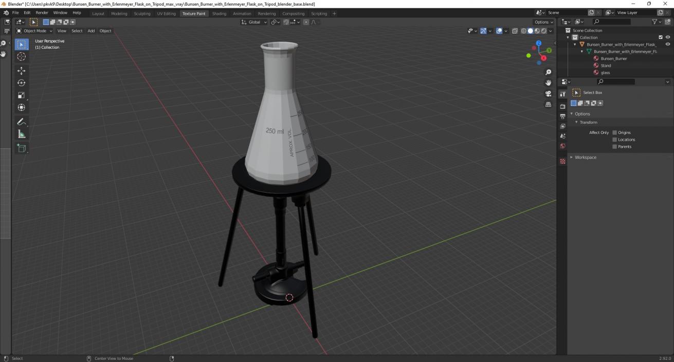 3D model Bunsen Burner with Erlenmeyer Flask on Tripod