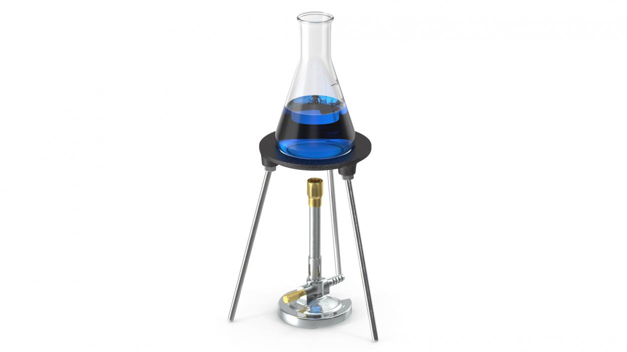 3D model Bunsen Burner with Erlenmeyer Flask on Tripod