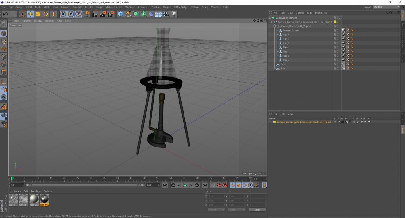 3D model Bunsen Burner with Erlenmeyer Flask on Tripod