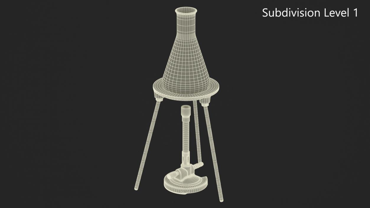 3D model Bunsen Burner with Erlenmeyer Flask on Tripod